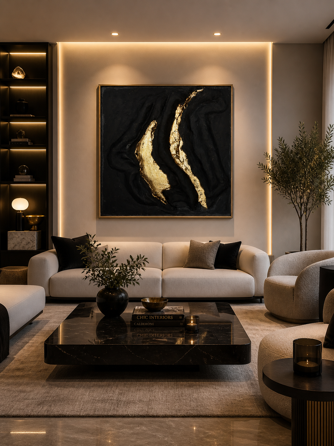 Narben aus Licht — Skulpturales Wandbild in Schwarz & Gold