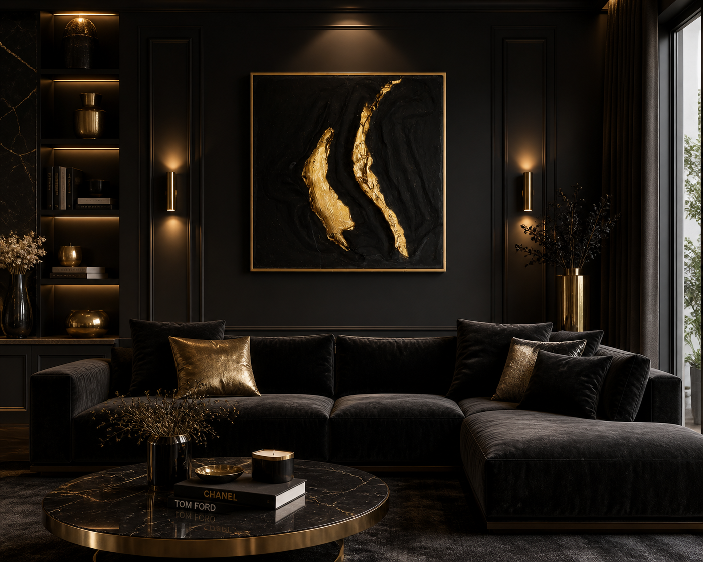 Narben aus Licht — Skulpturales Wandbild in Schwarz & Gold